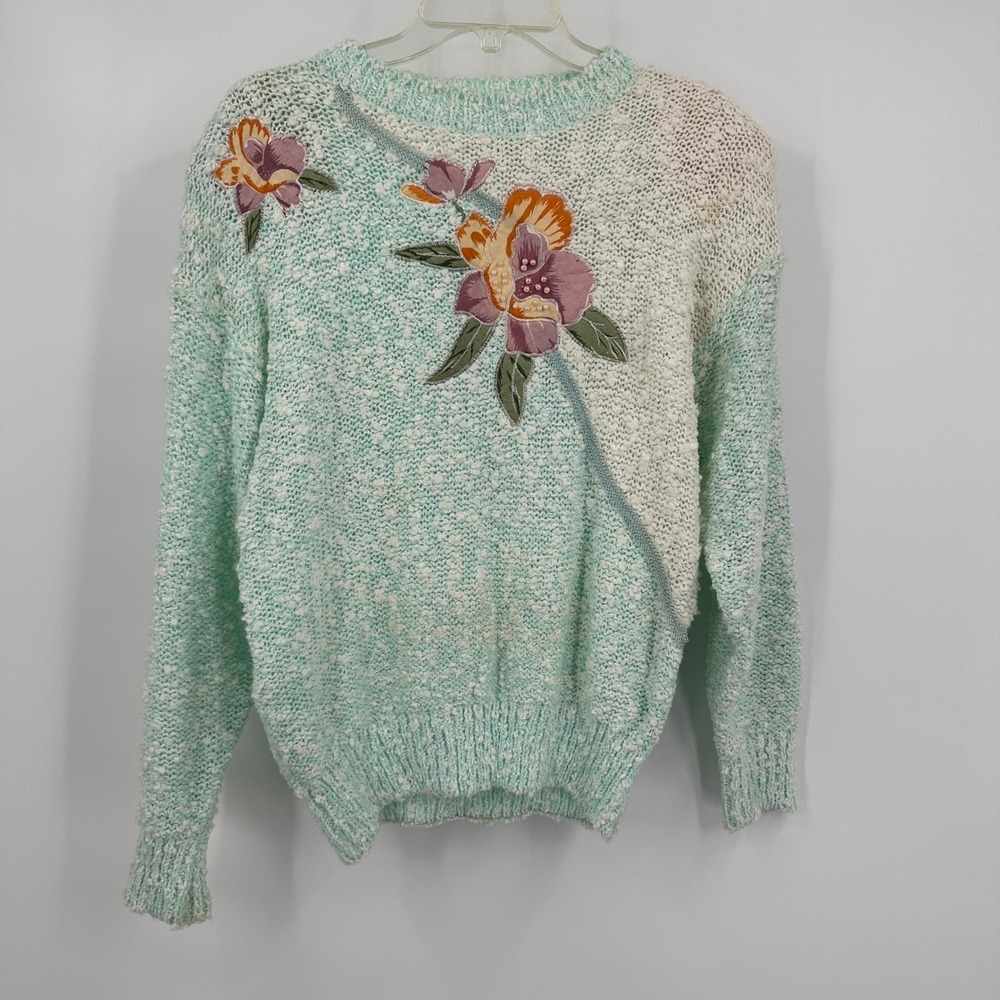 Womens Vintage Cottagecore Grandma Floral Sweater Size M Shabby Chic Whimsical